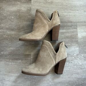 Vince Camuto Fileana Split Shaft French Taupe Suede Ankle Booties
